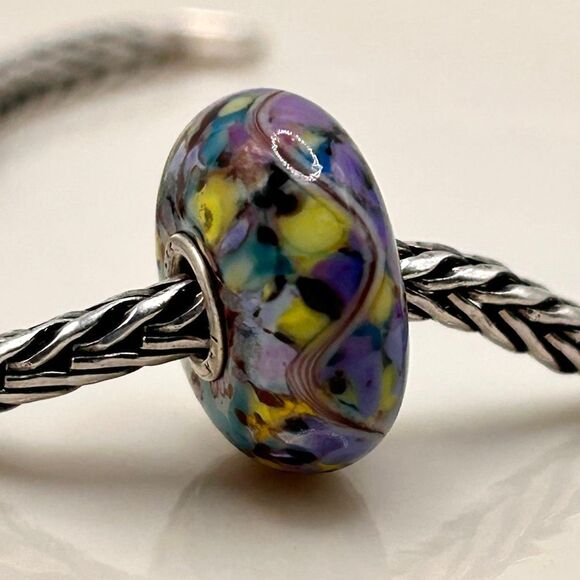TROLLBEADS Authentic TrollStone LAA 925S Purple Yellow Blue Pink Confetti Swirl - Picture 2 of 9
